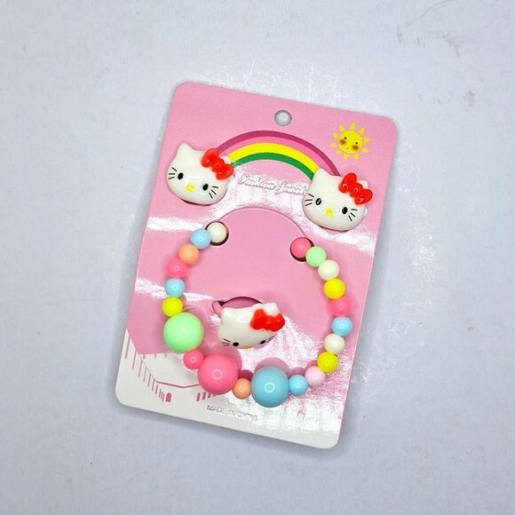 Hello kitty little girl jewelry bundle bracelet clip on earrings ring set - Picture 2 of 3